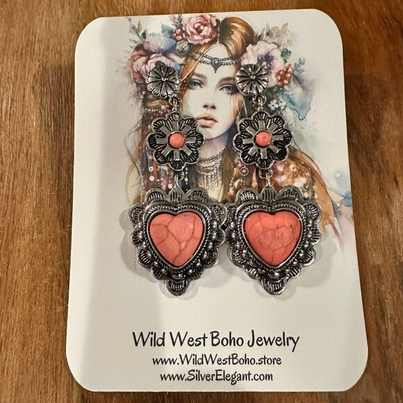 Playful Pink Heart Western Charm Earrings - Picture 9 of 10